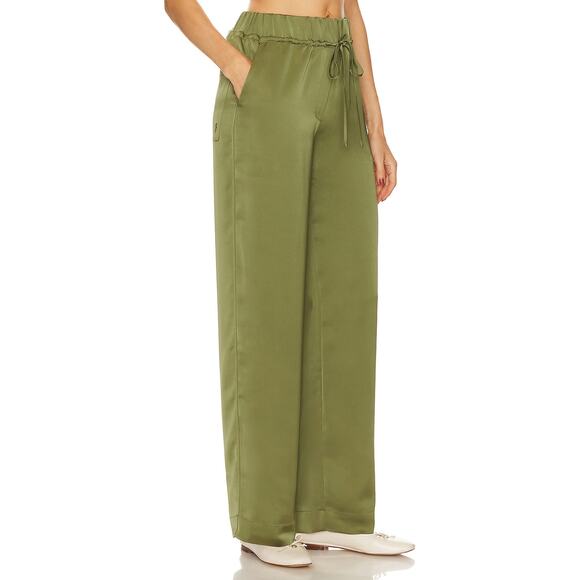 Song of Style Tevis Pants Green Satin Drawstring Sz XS High Rise Straight Leg - Picture 3 of 12